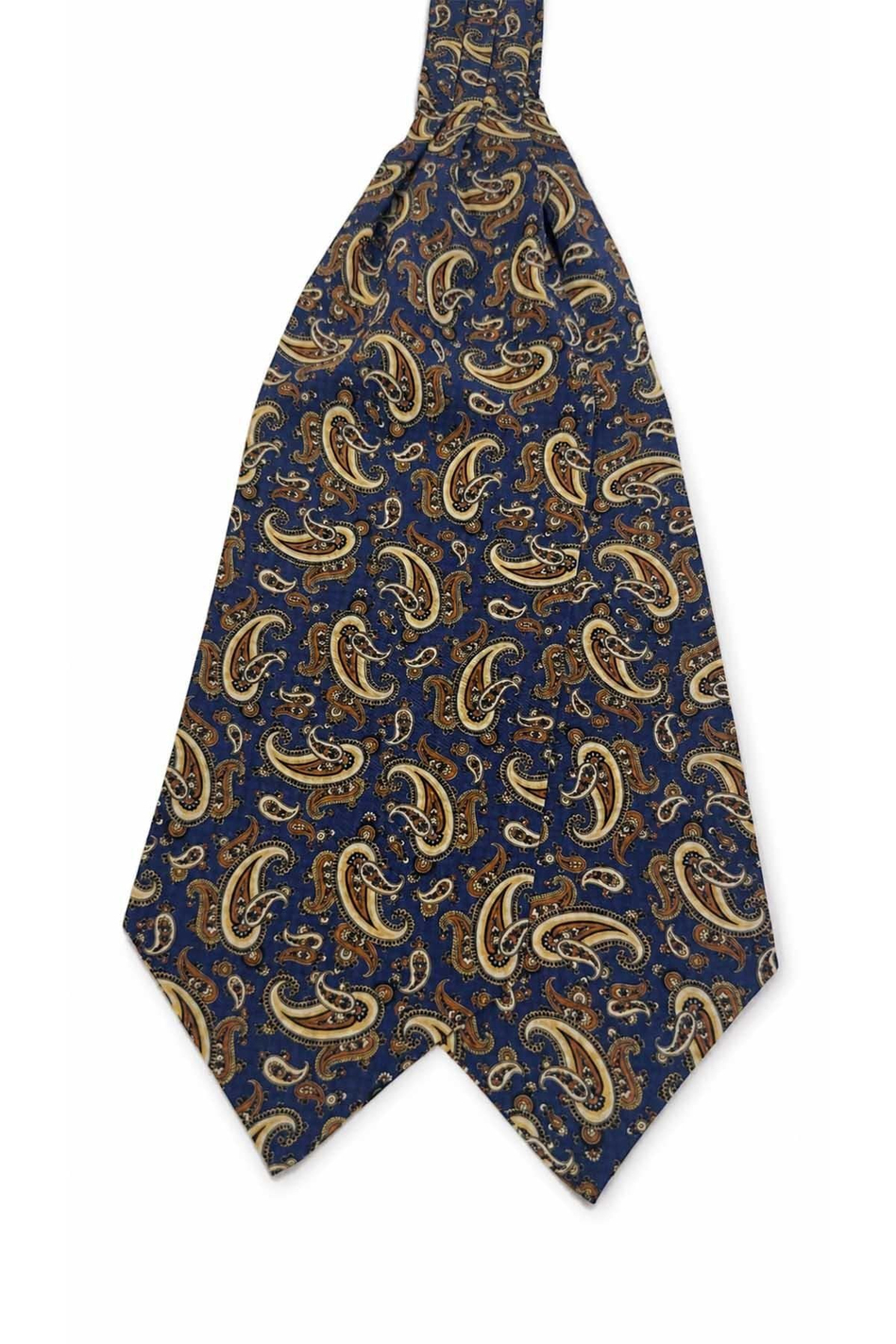 Lacivert Kahve Şal Desen İtalyan İpek Ascot Kravat SAC150