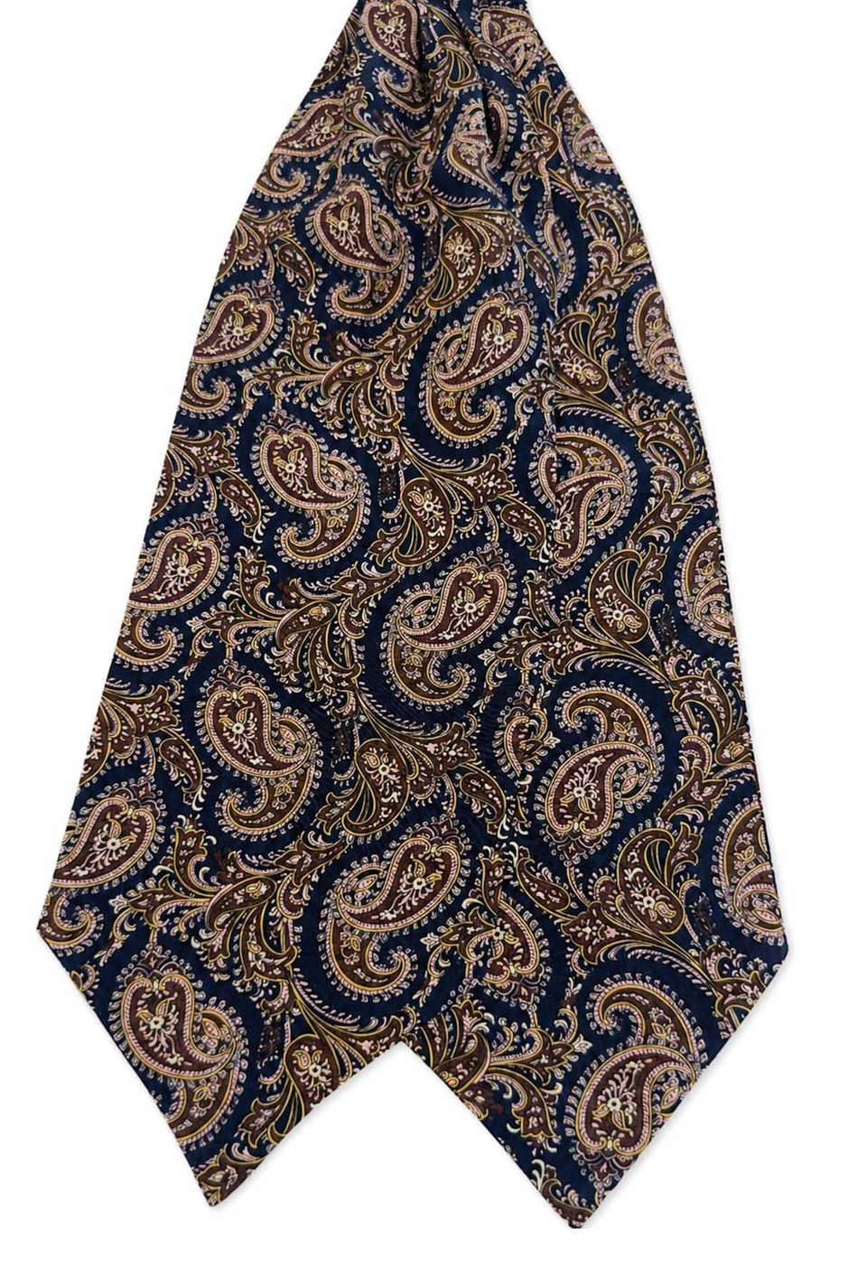 Lacivert Kahve Şal Desen İtalyan İpek Ascot Kravat SAC152