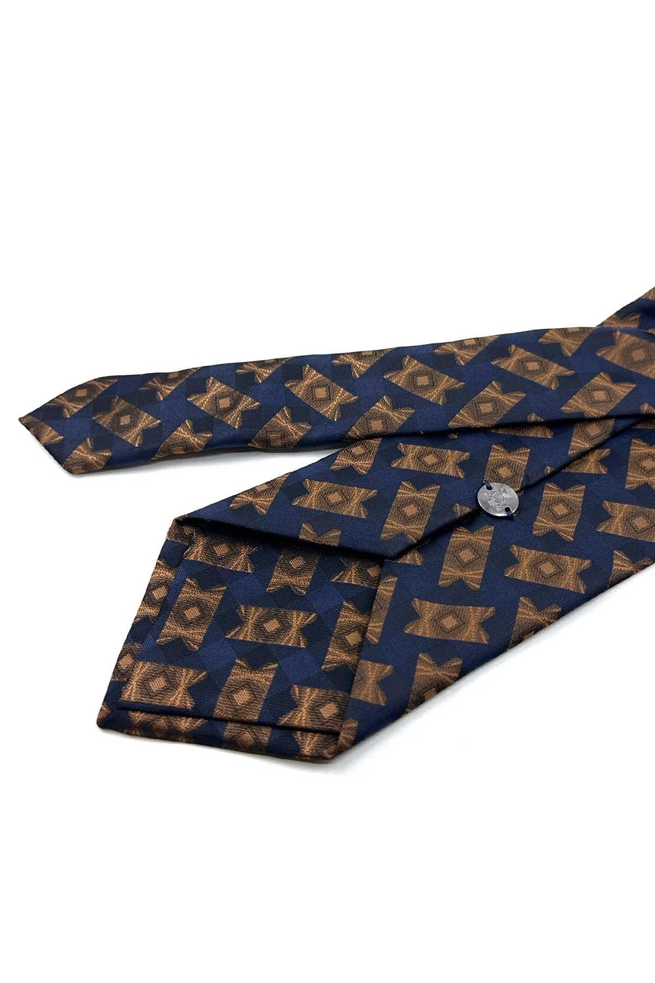 Lacivert Kahverengi Motif Desen Mendilli Klasik Kravat KK13935