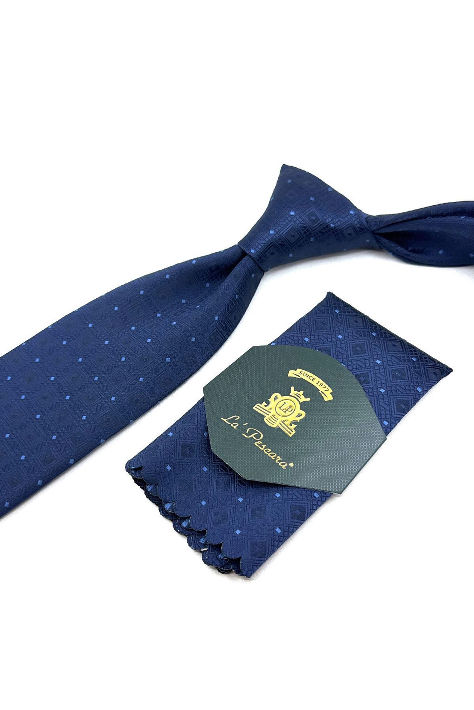 Lacivert Kare Desen Mendilli Klasik Kravat KK11917