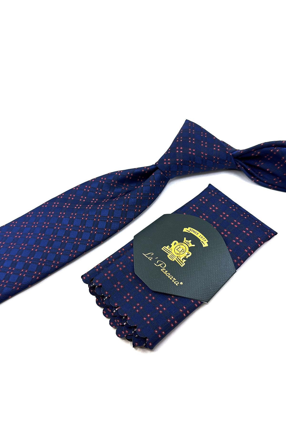 Lacivert Kare Desen Mendilli Klasik Kravat KK11386
