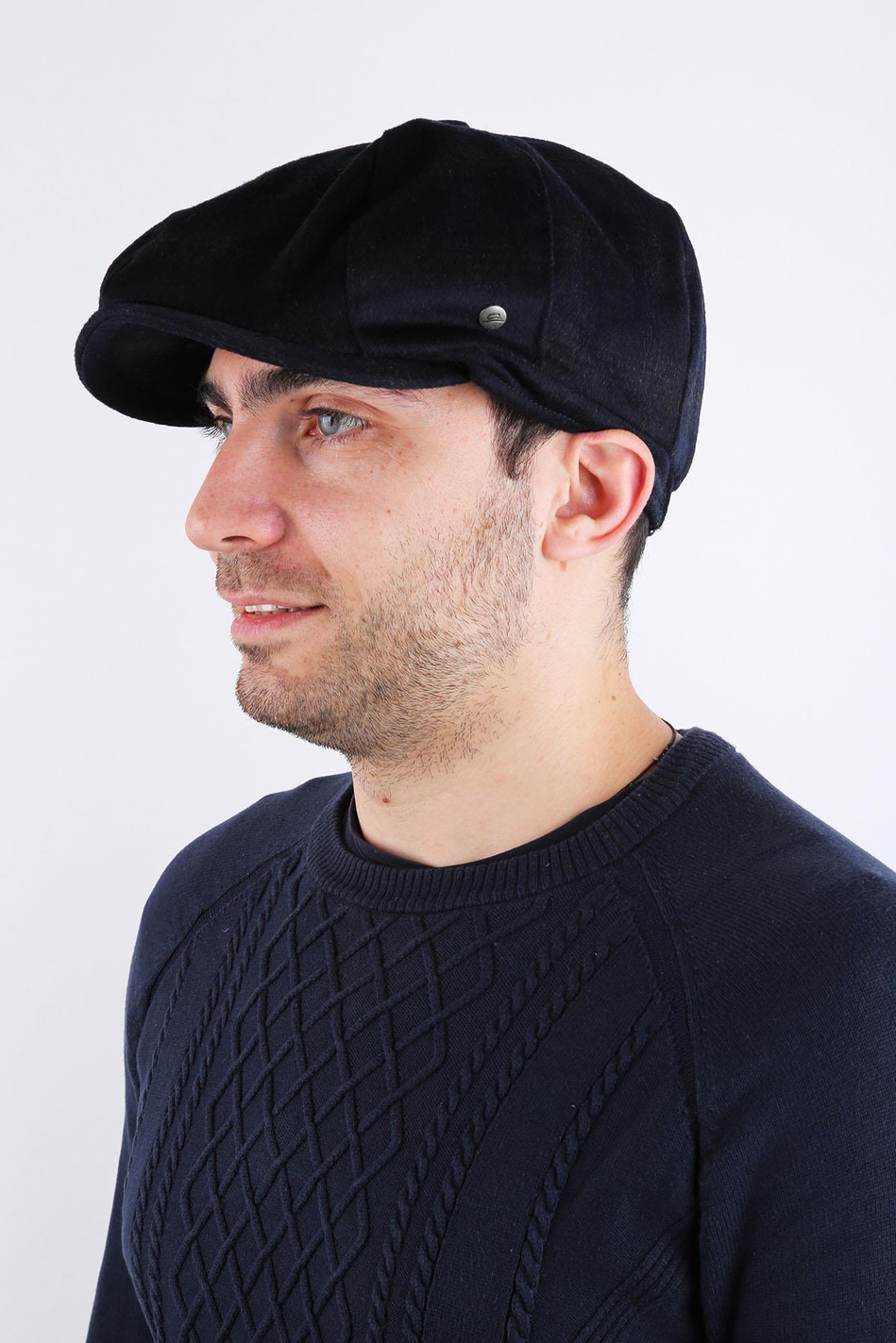 Lacivert Kareli Yün Erkek Kasket Şapka KST63