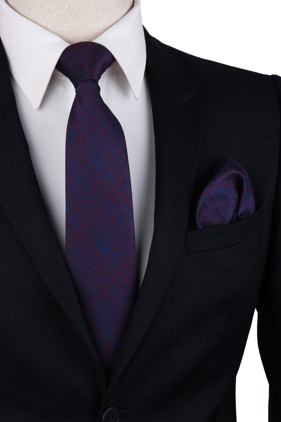Lacivert Kendinden Desen Mendilli Klasik Kravat KK10234