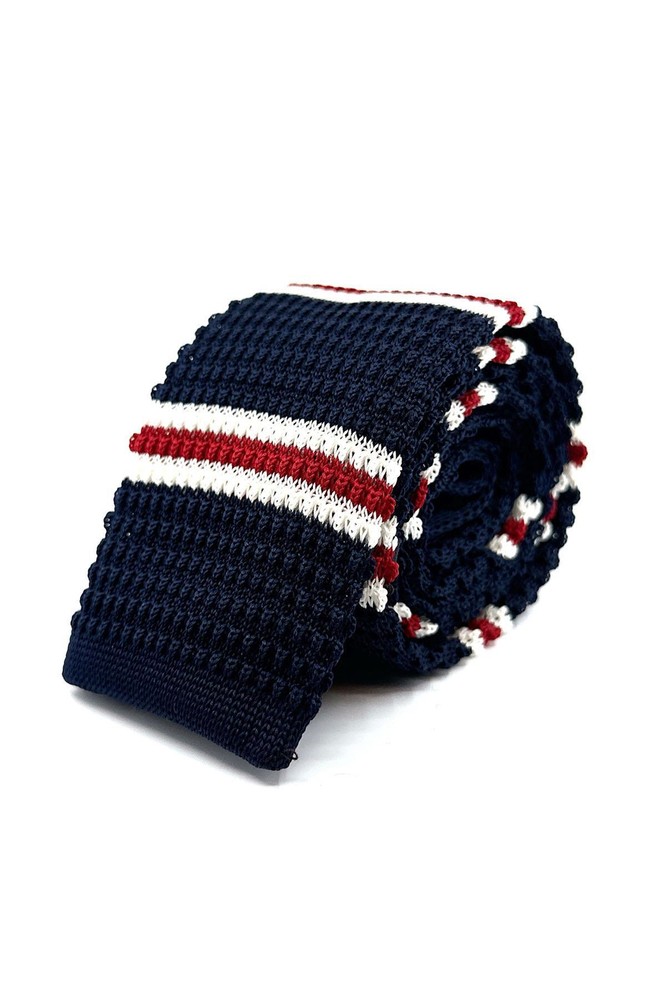 Lacivert - Kırmızı Çizgili Örgü Kravat ÖR8373