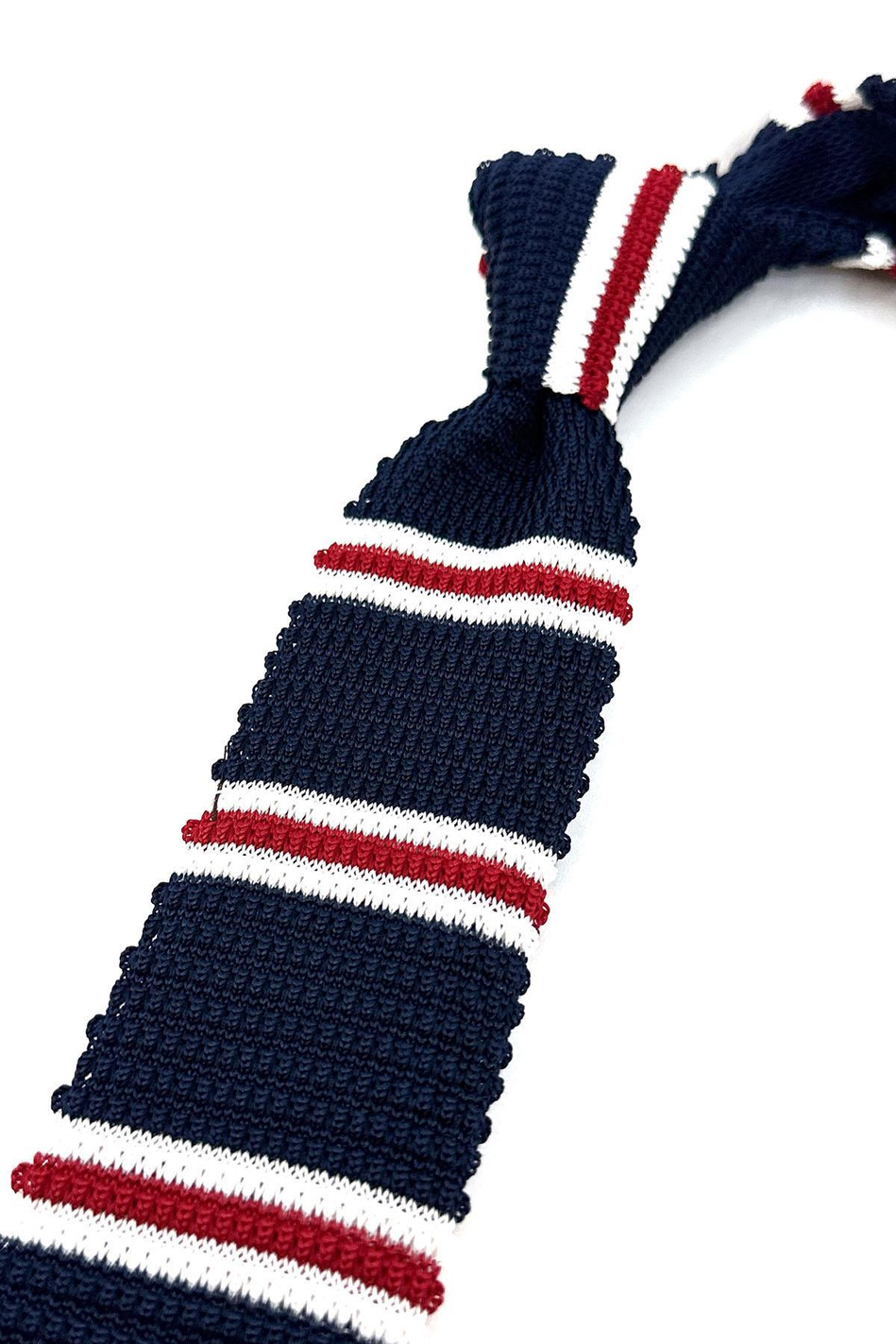 Lacivert - Kırmızı Çizgili Örgü Kravat ÖR8373