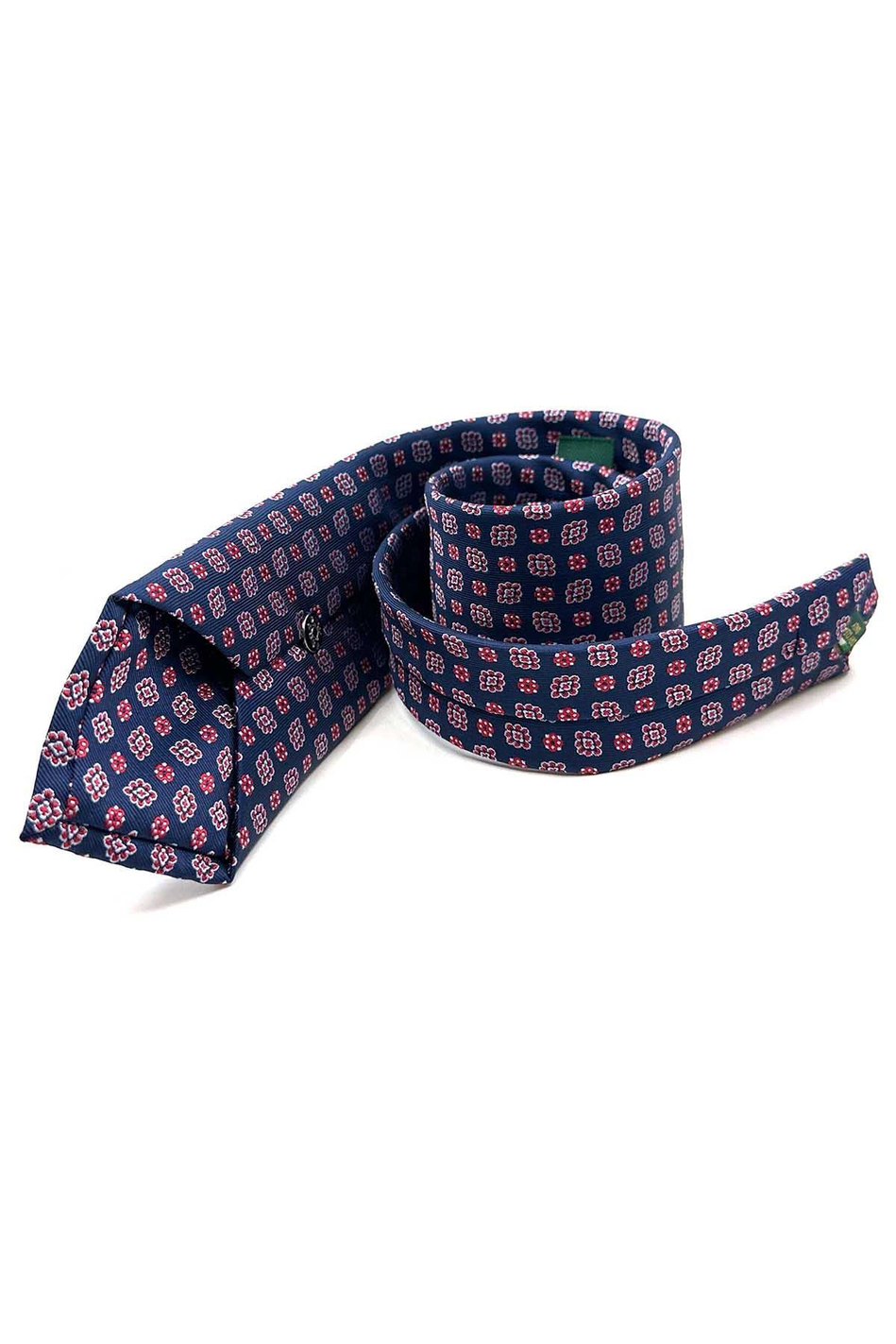 Lacivert - Kırmızı Motif Desen Mendilli Klasik Kravat KK12986