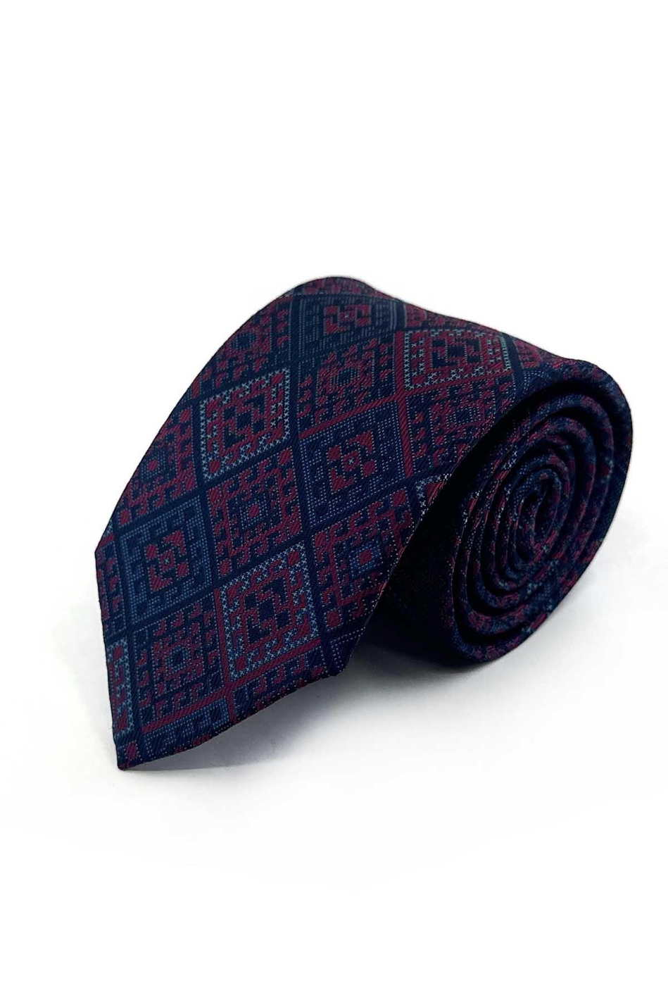 Lacivert Kırmızı Motif Kravat PRM153
