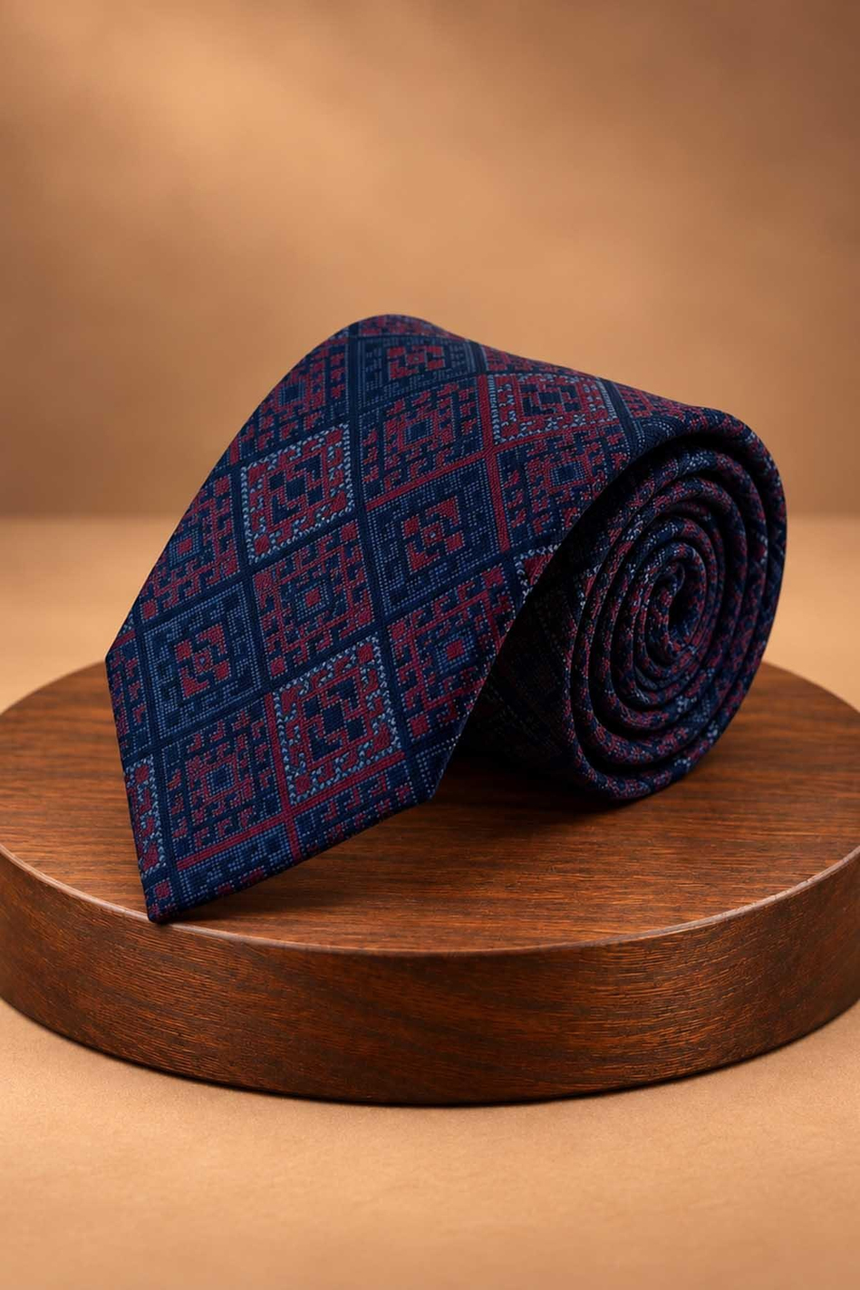 Lacivert Kırmızı Motif Kravat PRM153