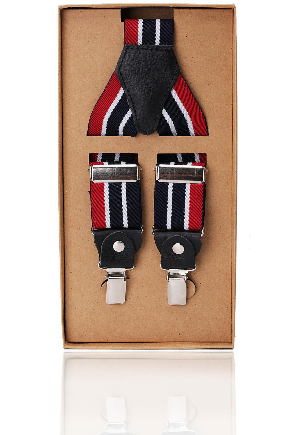 Lacivert - Kırmızı Renk Deri Bağlantılı Erkek Pantolon Askısı PAN40