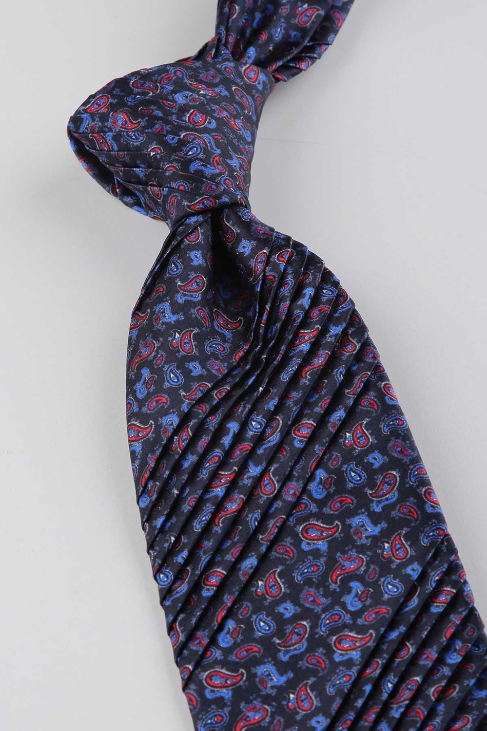 Lacivert Kırmızı Şal Desen İtalyan İpek Piliseli Kravat EST256