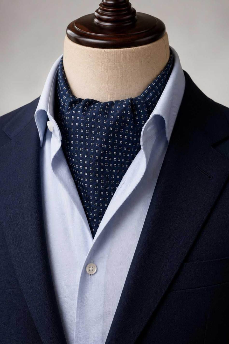 Lacivert Küçük Desen İtalyan İpek Ascot Kravat SAC139