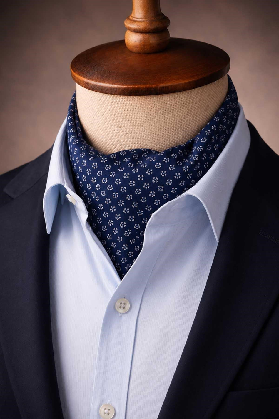Lacivert Küçük Desen İtalyan İpek Ascot Kravat SAC133