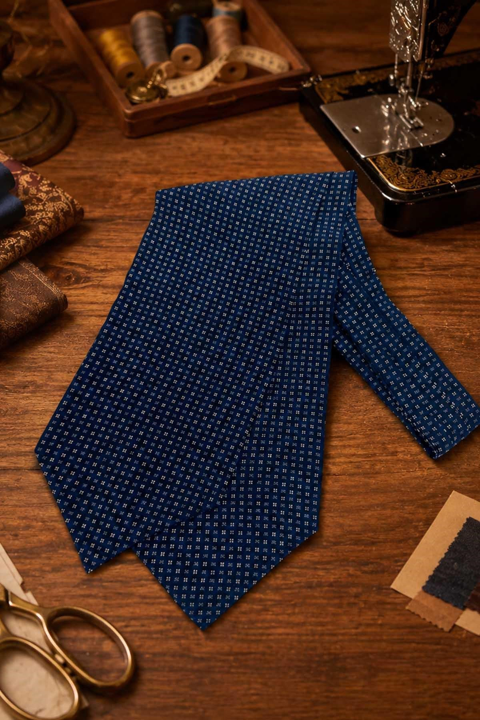 Lacivert Küçük Desen İtalyan İpek Ascot Kravat SAC139