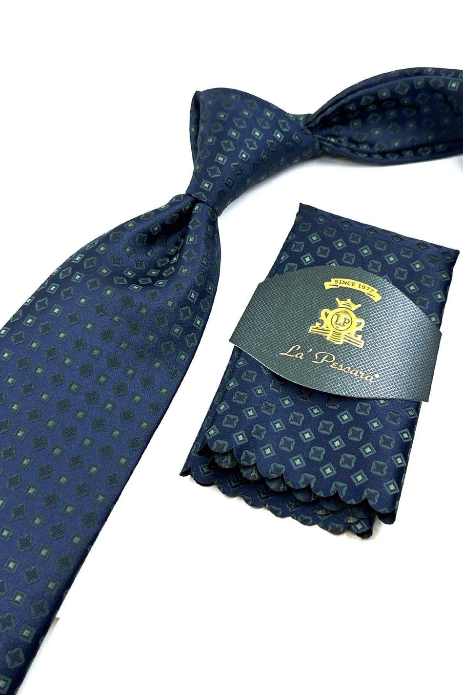 Lacivert Küçük Desen Mendilli Klasik Kravat KK12712