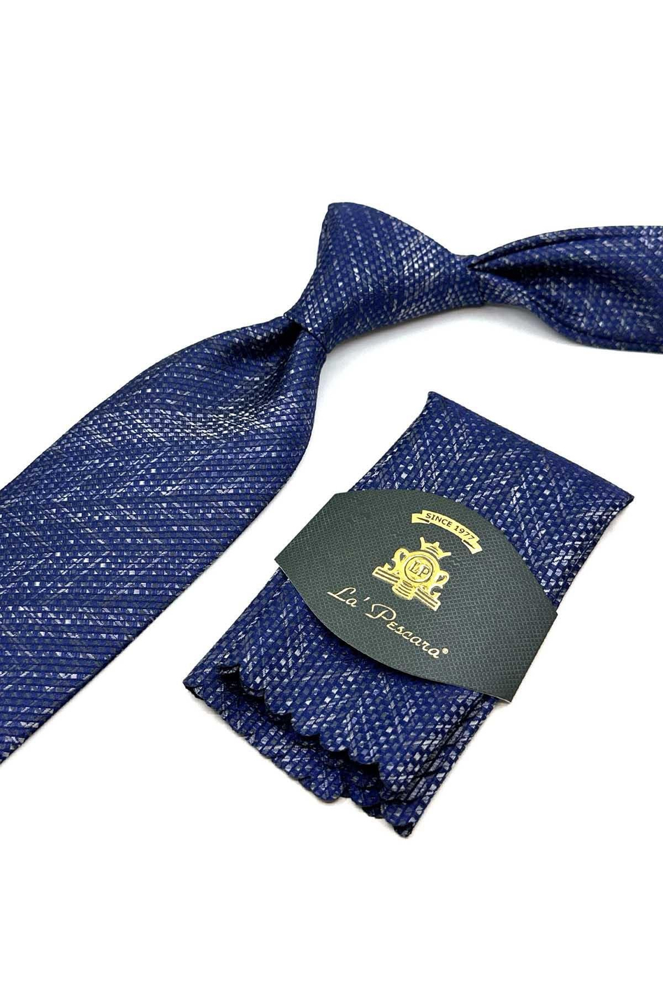 Lacivert Kum Desen Mendilli Klasik Kravat KK12937