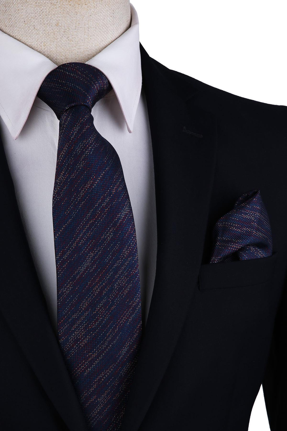 Lacivert Kum Desen Mendilli Klasik Kravat KK10620