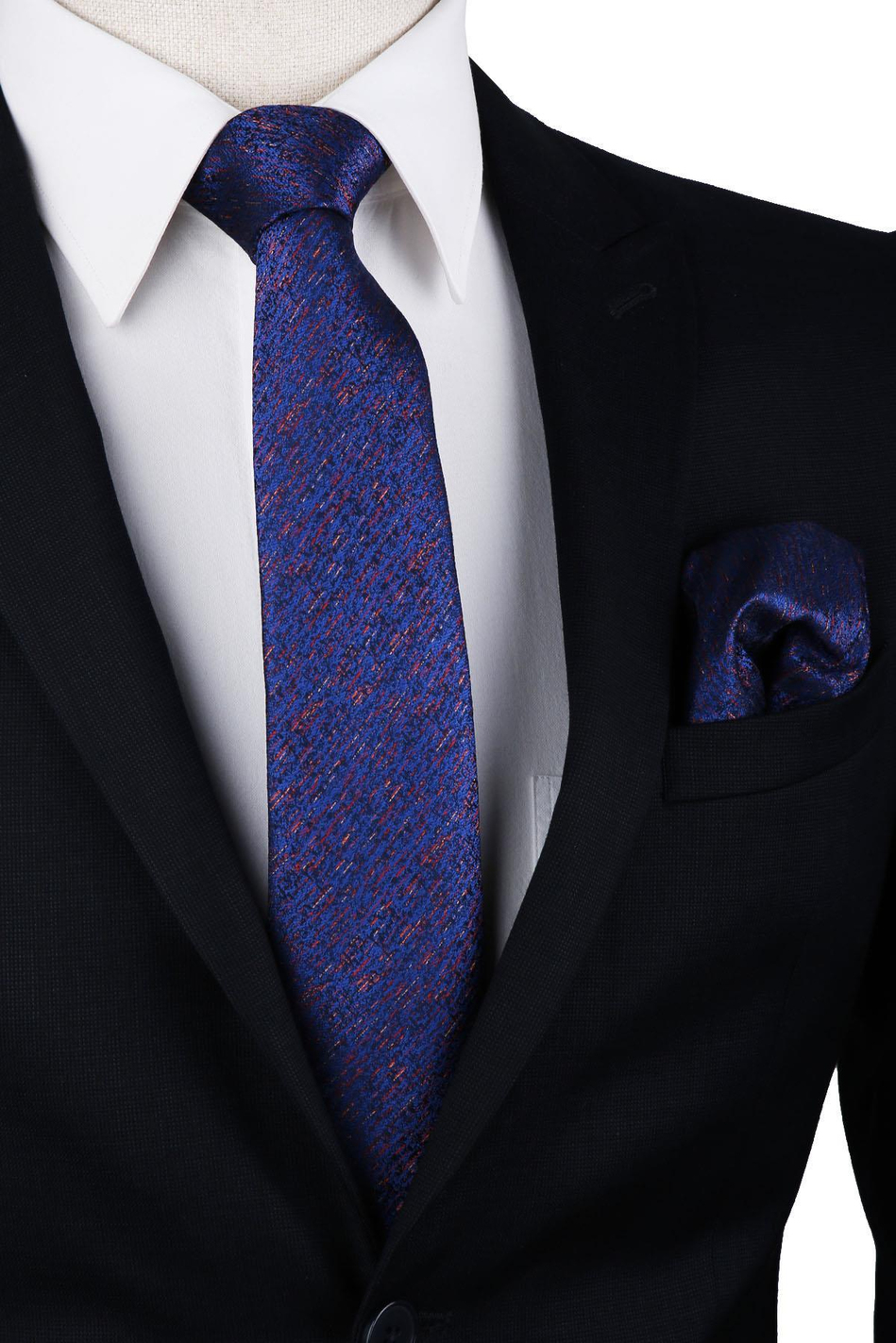 Lacivert Kum Desen Mendilli Klasik Kravat KK10032