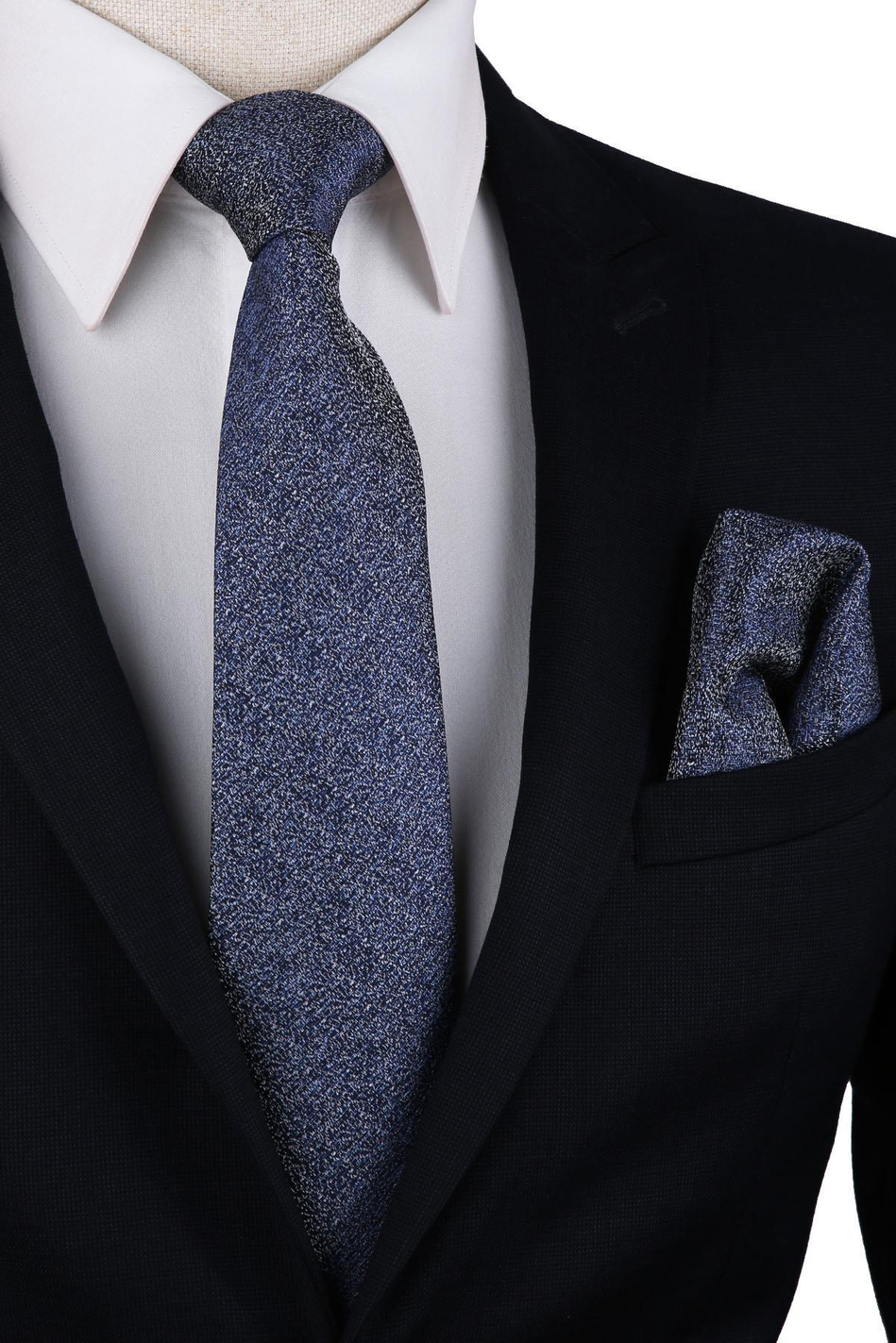 Lacivert Kum Desen Mendilli Klasik Kravat KK10157