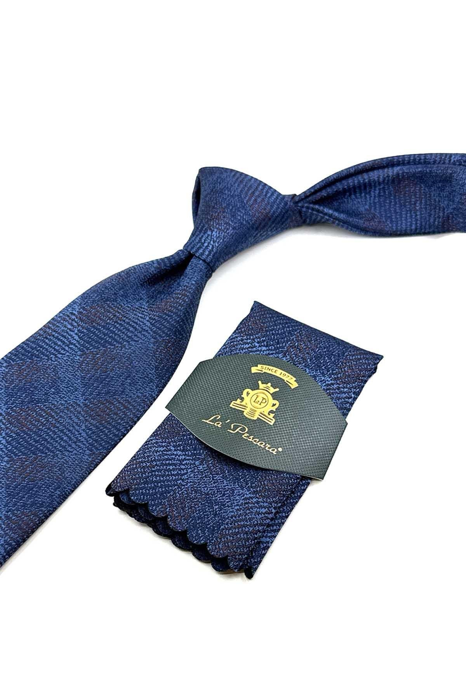 Lacivert Kum Desen Mendilli Klasik Kravat KK12511