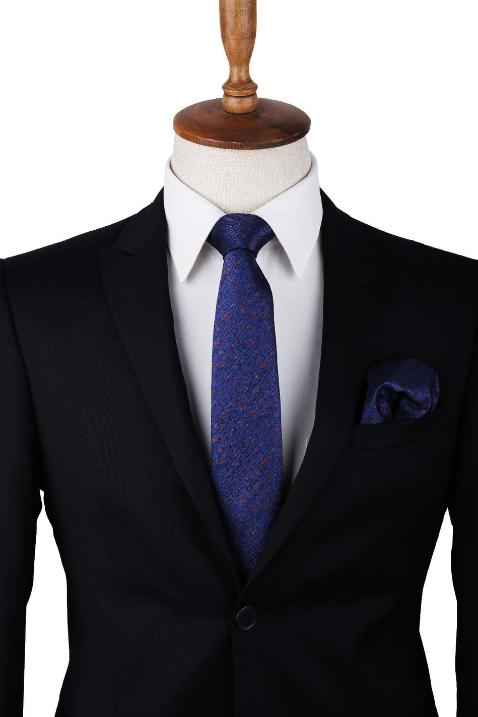 Lacivert Kum Desen Mendilli Klasik Kravat KK10032