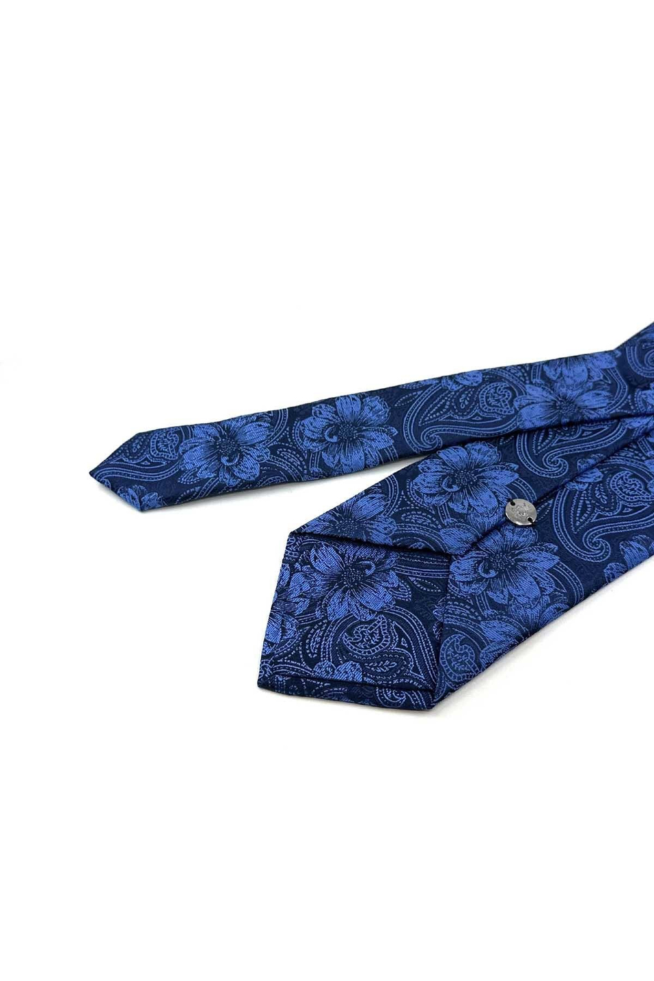 Lacivert - Mavi  Çiçek Desen Mendilli Klasik Kravat KK12945