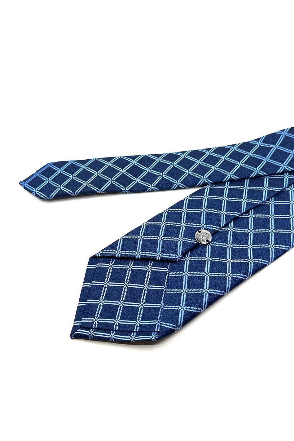 Lacivert - Mavi Kare Desen Mendilli Klasik Kravat KK12470