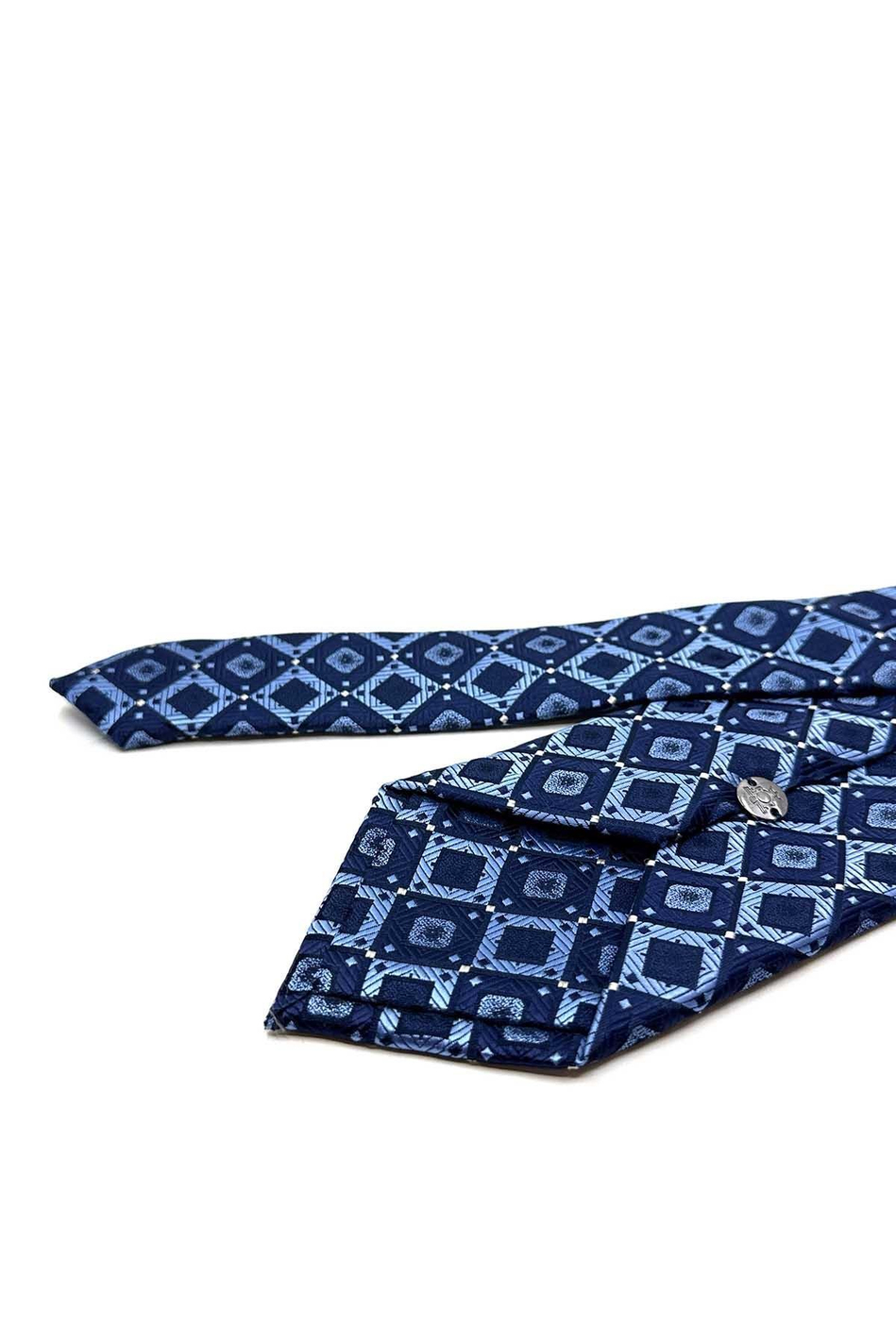 Lacivert - Mavi Kare Desen Mendilli Klasik Kravat KK12866