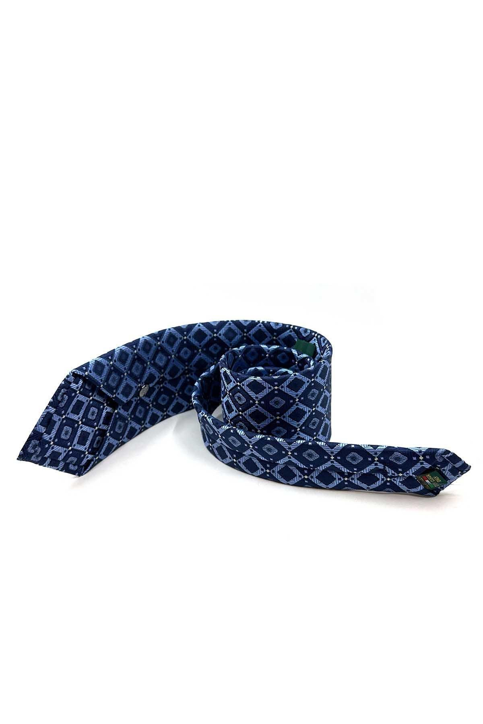 Lacivert - Mavi Kare Desen Mendilli Klasik Kravat KK12866