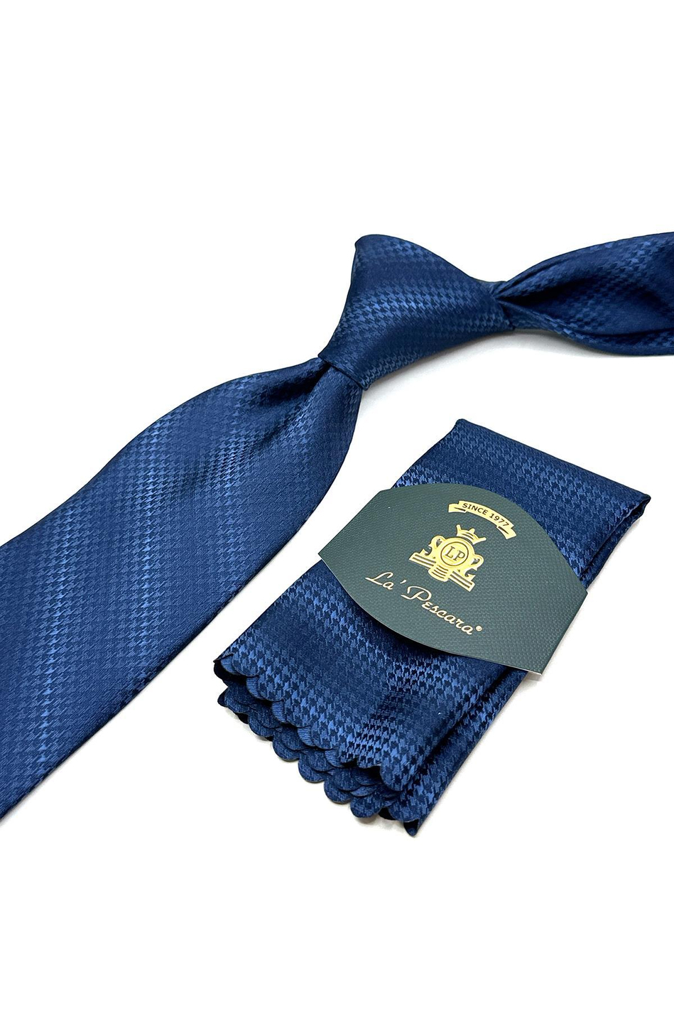 Lacivert - Mavi Kaz Ayağı Mendilli Klasik Kravat KK13014
