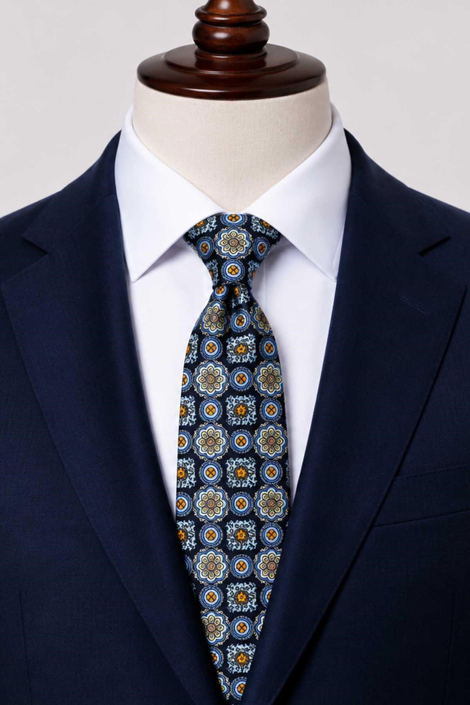 Lacivert Mavi Motif Desen İtalyan İpek Kravat İK2560