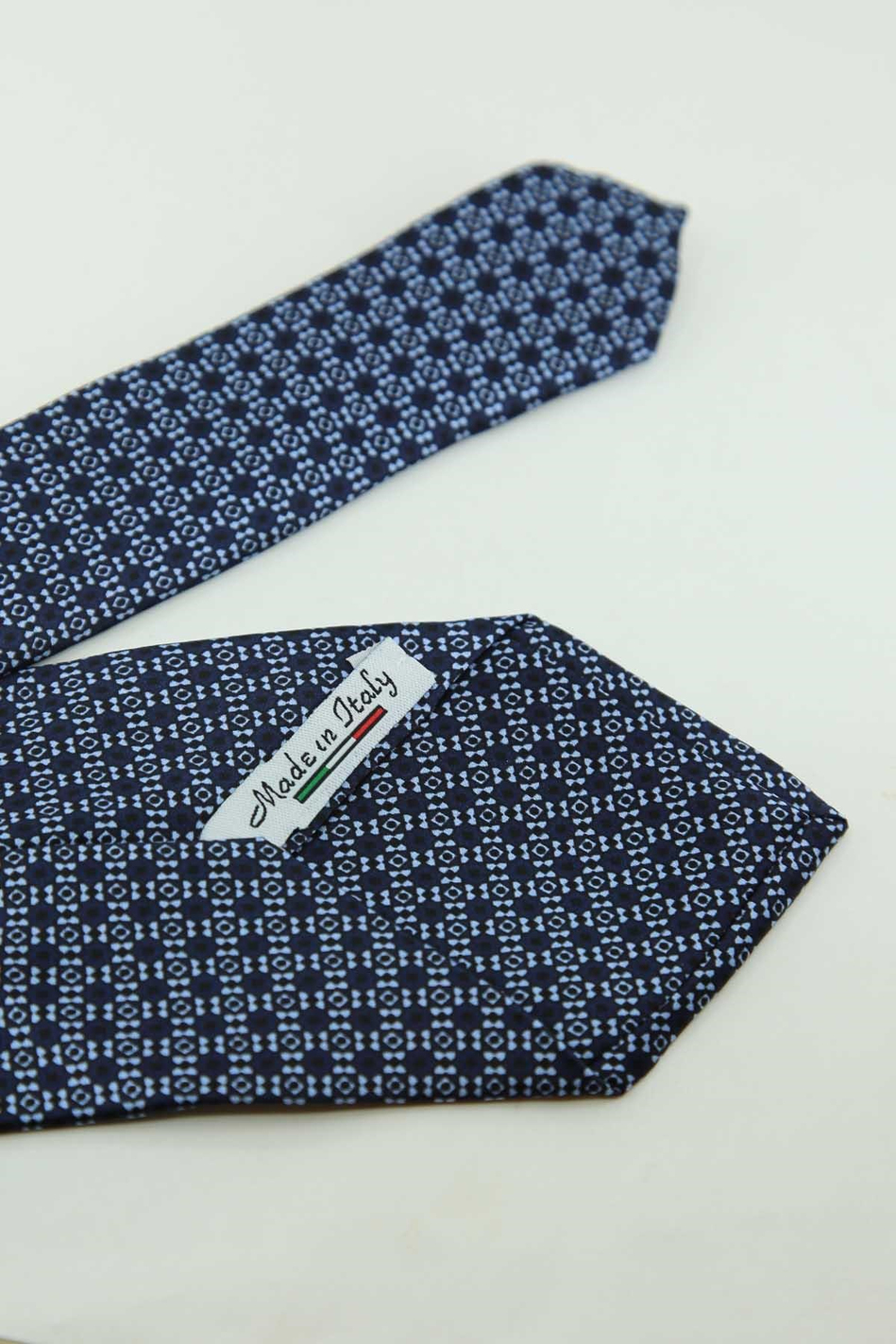 Lacivert Mavi Motif Desen İtalyan İpek Kravat İK2544