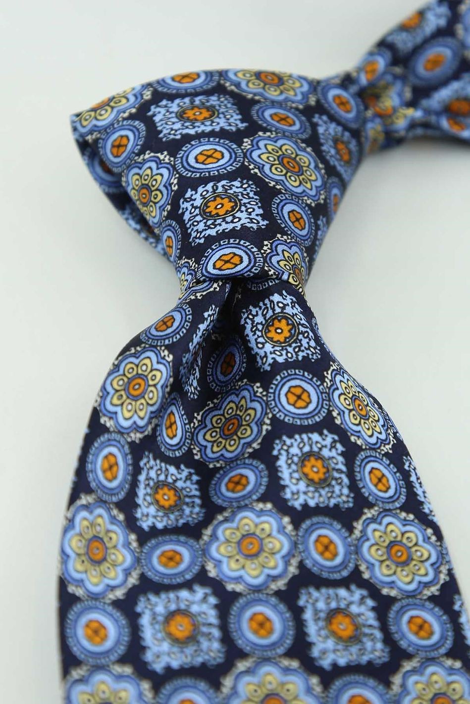 Lacivert Mavi Motif Desen İtalyan İpek Kravat İK2560