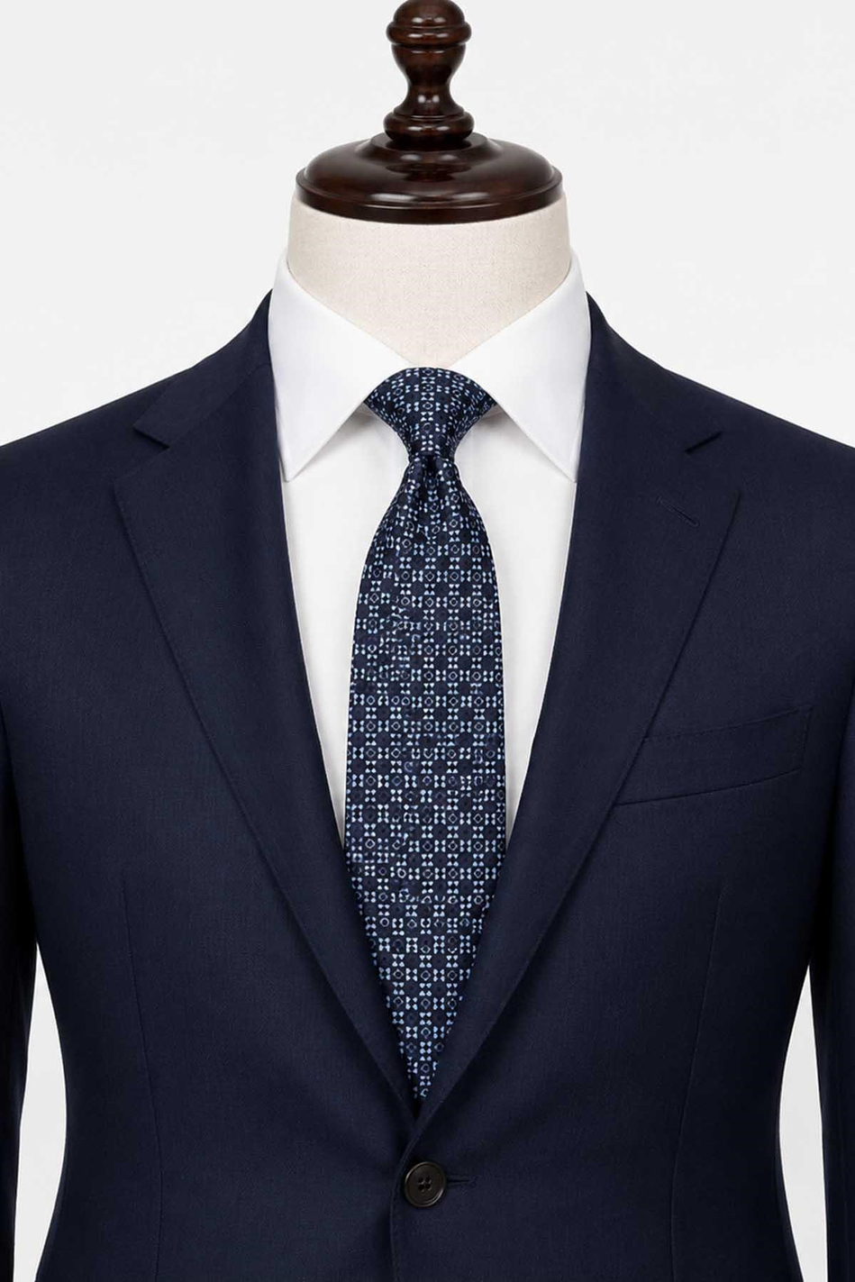 Lacivert Mavi Motif Desen İtalyan İpek Kravat İK2544