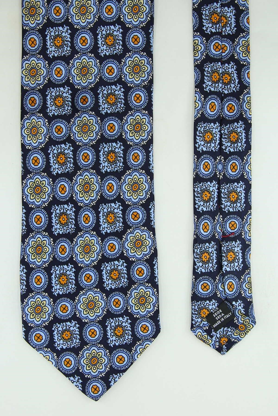 Lacivert Mavi Motif Desen İtalyan İpek Kravat İK2560