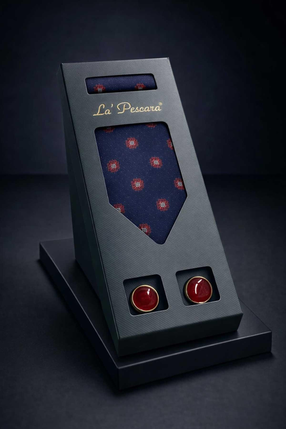 Lacivert Mendilli Klasik Kravat Kol Düğmesi Erkek Hediye Seti OS596