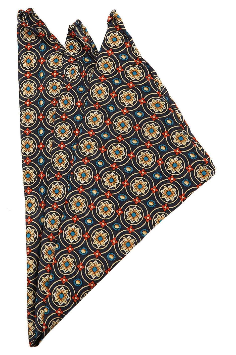 Lacivert Motif Baskı İpek Mendil SPS238