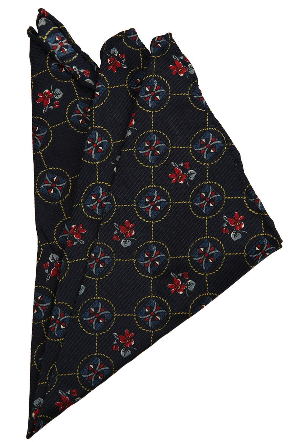 Lacivert Motif Baskılı İpek Mendil SPS437