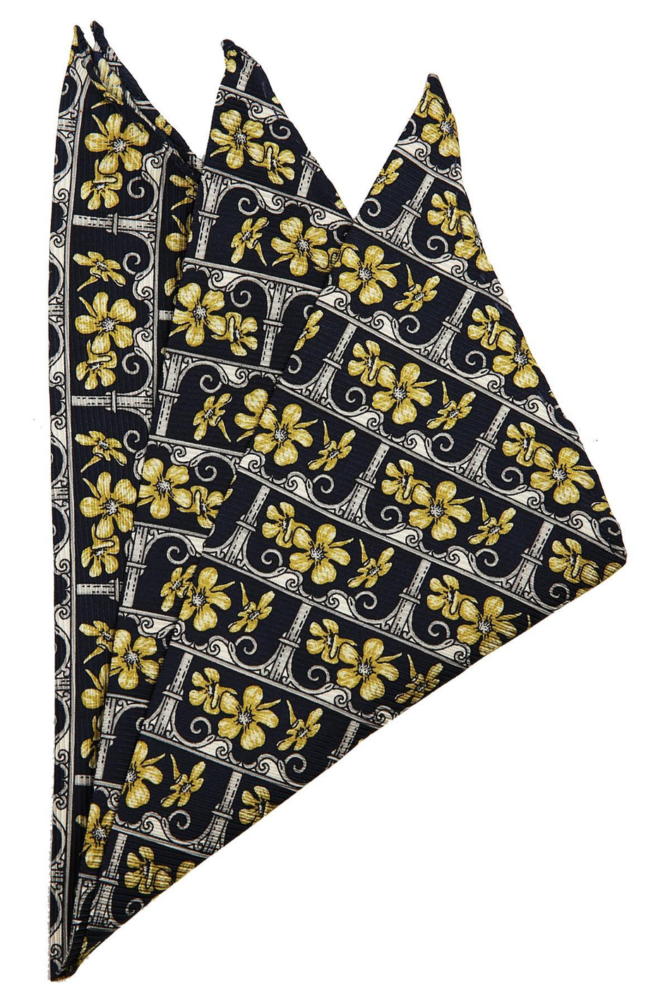 Lacivert Motif Baskılı İpek Mendil SPS273