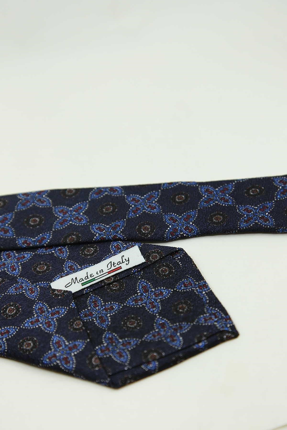 Lacivert Motif Desen İtalyan İpek Kravat İK2497