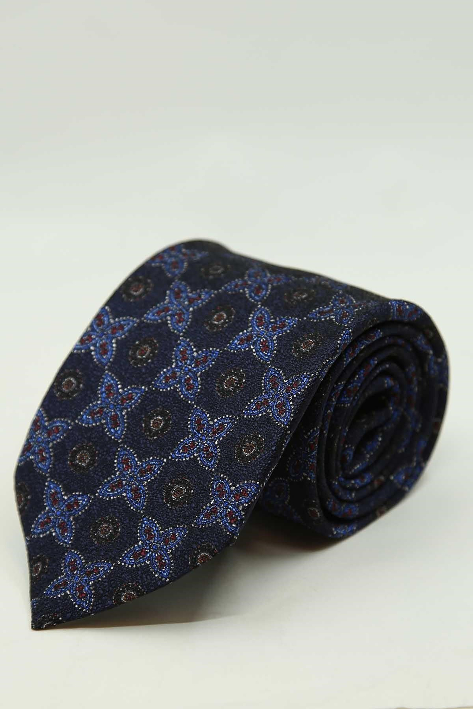 Lacivert Motif Desen İtalyan İpek Kravat İK2497