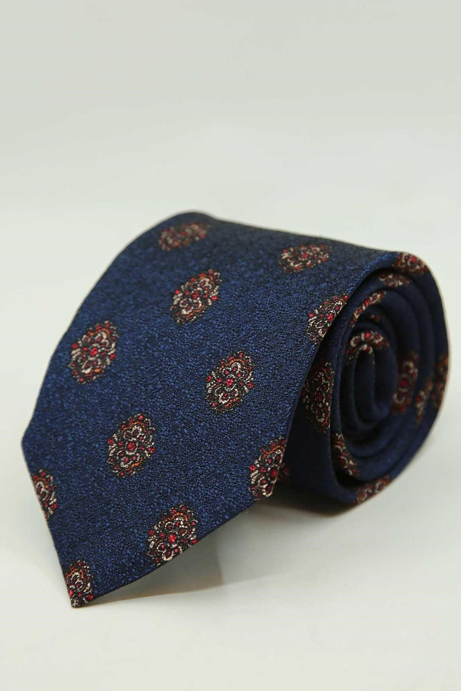 Lacivert Motif Desen İtalyan İpek Kravat İK2499