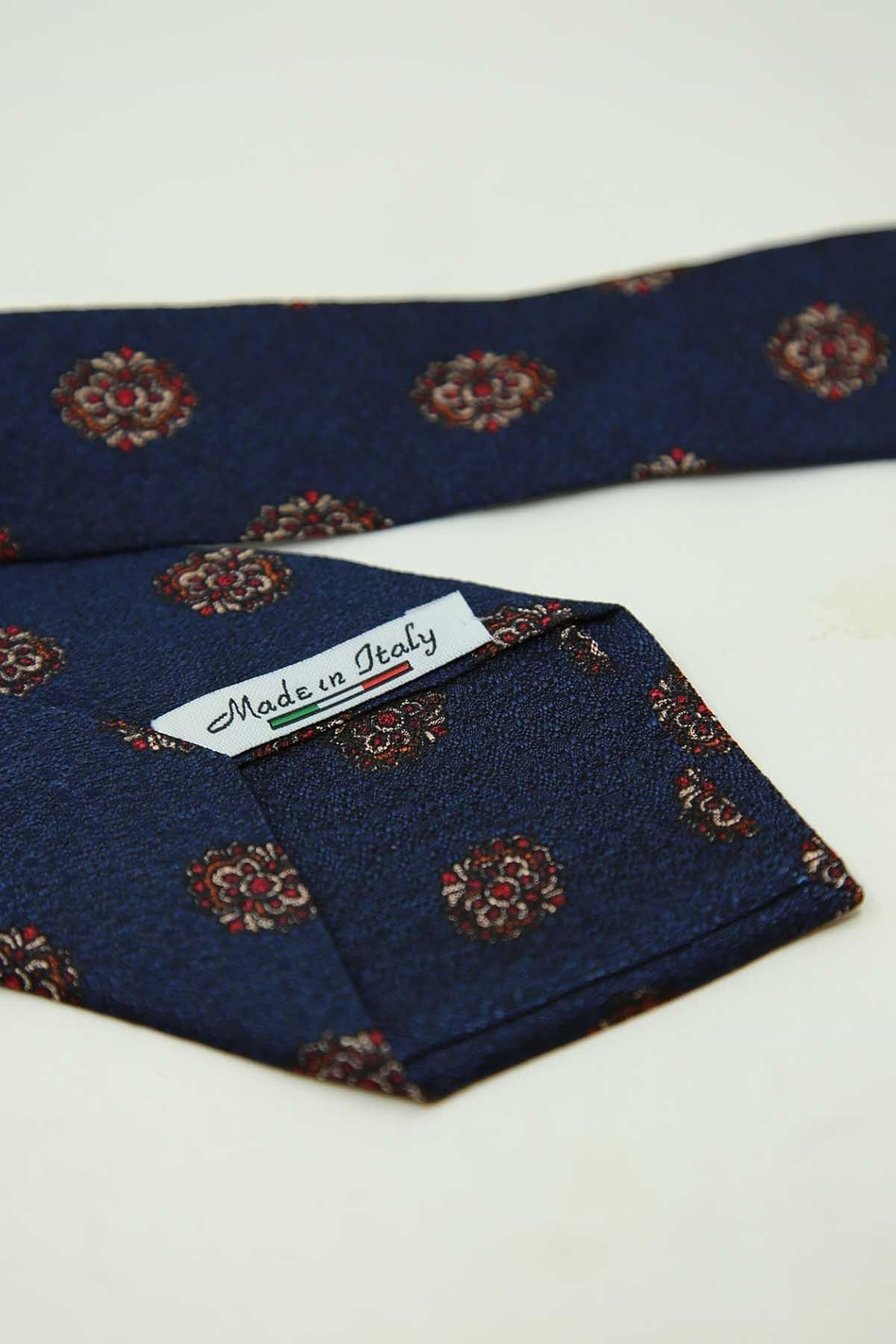 Lacivert Motif Desen İtalyan İpek Kravat İK2499