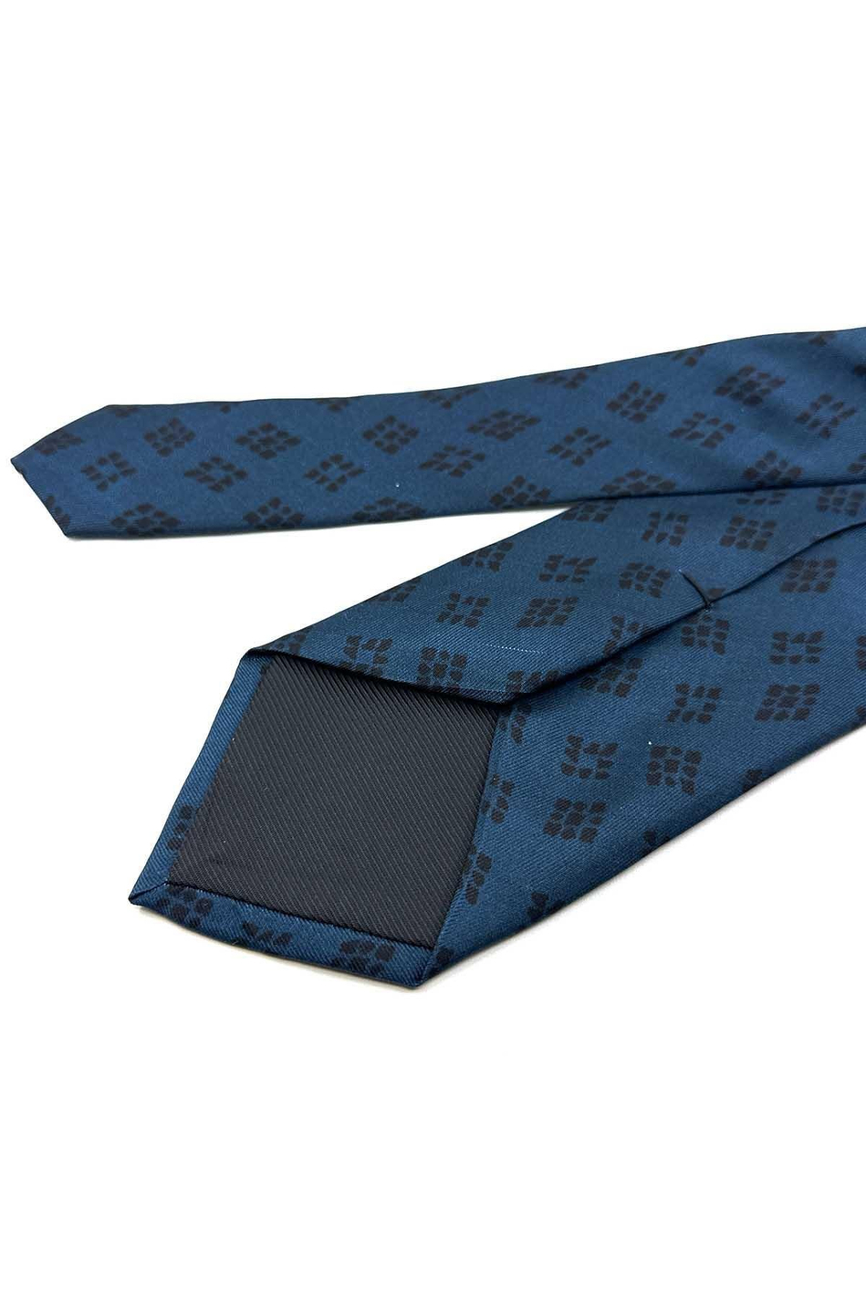 Lacivert Motif Desen İtalyan İpek Kravat İK1651