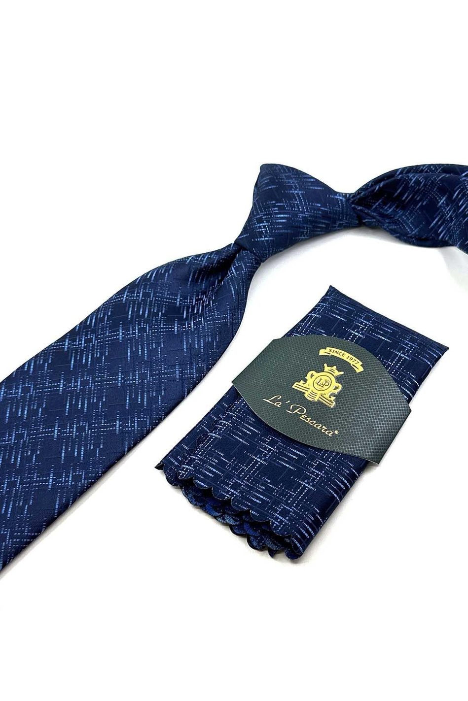 Lacivert Motif Desen Mendilli Klasik Kravat KK12440