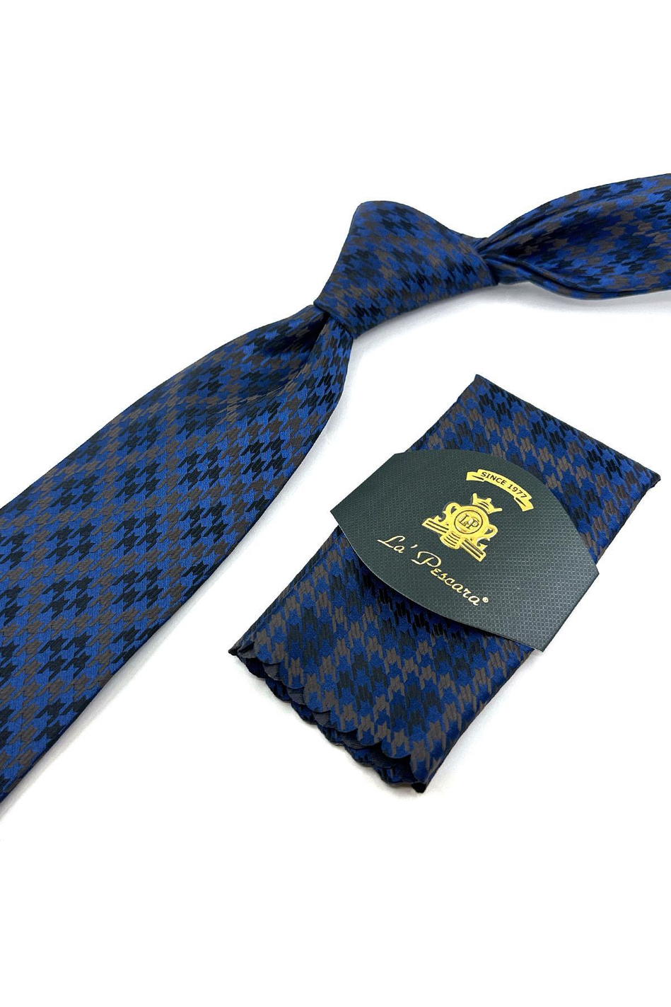 Lacivert Motif Desen Mendilli Klasik Kravat KK12033