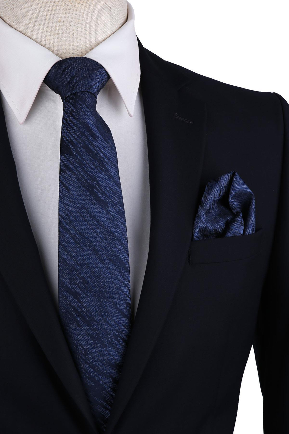 Lacivert Motif Desen Mendilli Klasik Kravat KK10529