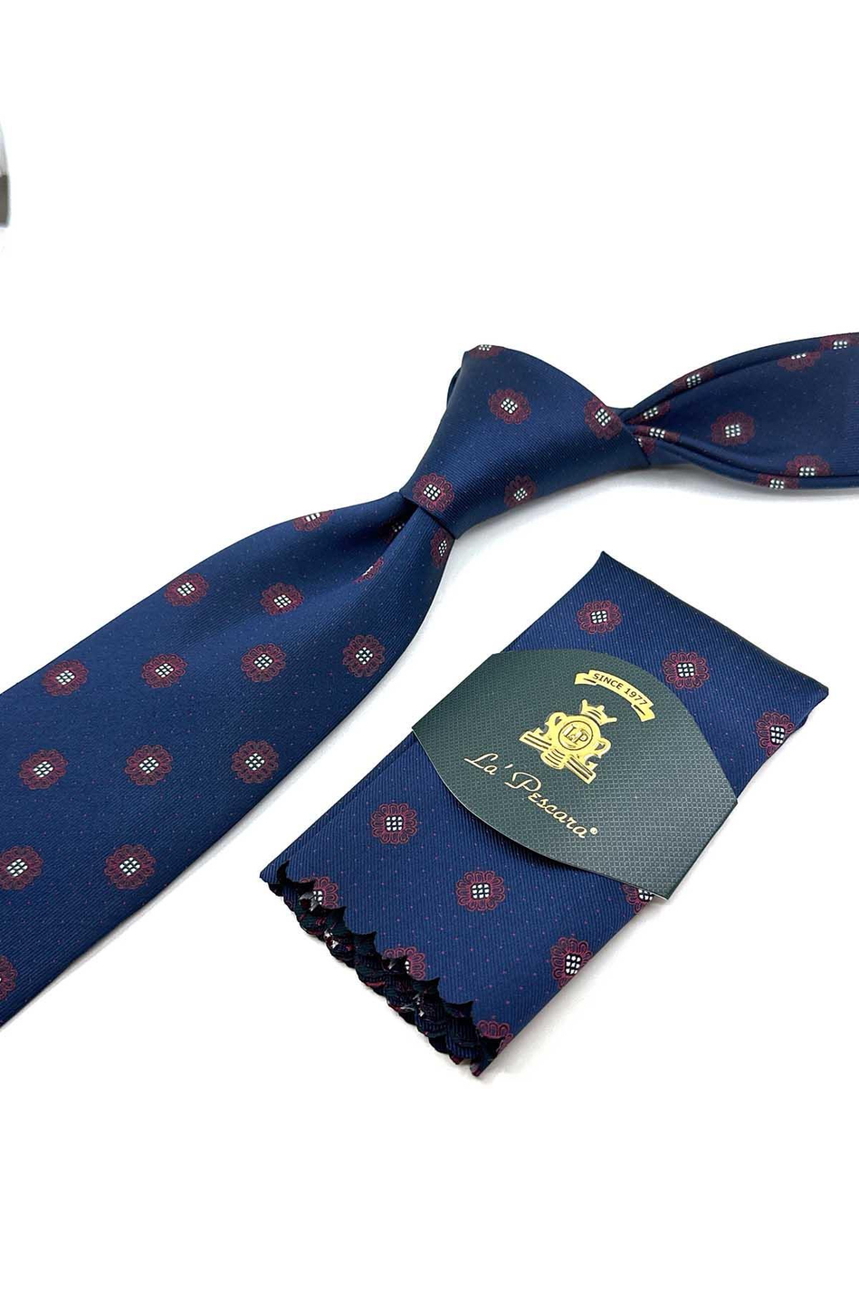 Lacivert Motif Desen Mendilli Klasik Kravat KK12310