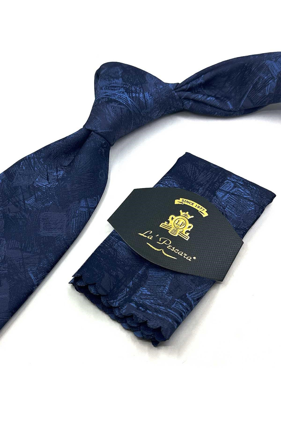 Lacivert Motif Desen Mendilli Klasik Kravat KK13752