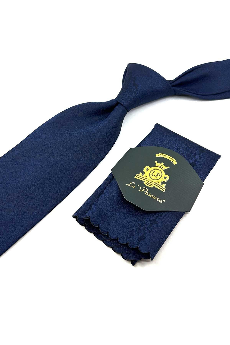 Lacivert Motif Desen Mendilli Klasik Kravat KK12423