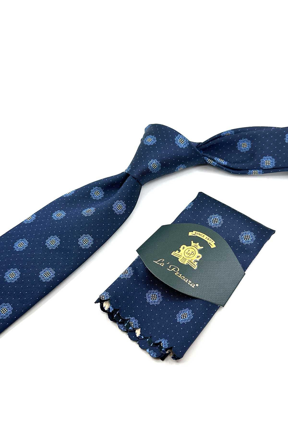 Lacivert Motif Desen Mendilli Klasik Kravat KK12307